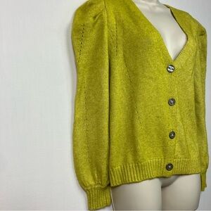 Chartreuse V-Neck Button Cardigan Small Candace Cameron Bure